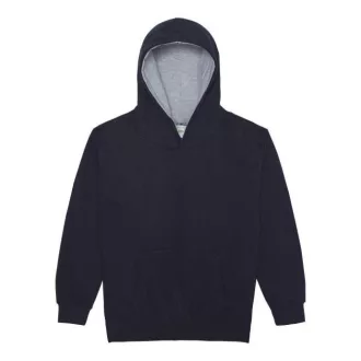  Just Hoods Gyerek kapucnis pulóver  kontrasztos színű kapucni béléssel AWJH003J, New French Navy/Heather Grey-5/6