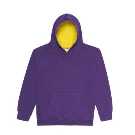 Just Hoods Gyerek kapucnis pulóver  kontrasztos színű kapucni béléssel AWJH003J, Purple/Sun Yellow-12/13