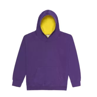   Just Hoods Gyerek kapucnis pulóver  kontrasztos színű kapucni béléssel AWJH003J, Purple/Sun Yellow-5/6