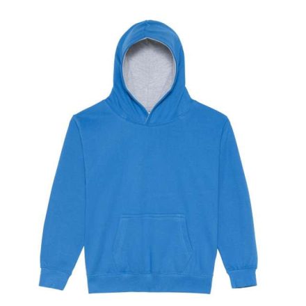 Just Hoods Gyerek kapucnis pulóver  kontrasztos színű kapucni béléssel AWJH003J, Sapphire Blue/Heather Grey-12/13