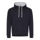 Just Hoods Uniszex kapucnis pulóver  kontrasztos színű kapucni béléssel AWJH003, New French Navy/Heather Grey-2XL