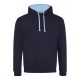 Just Hoods Uniszex kapucnis pulóver  kontrasztos színű kapucni béléssel AWJH003, New French Navy/Sky Blue-M