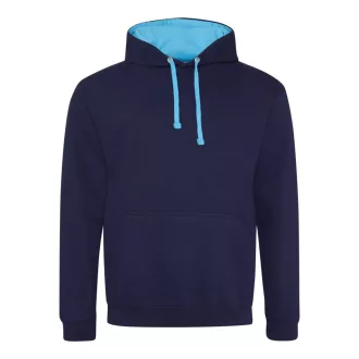   Just Hoods Uniszex kapucnis pulóver  kontrasztos színű kapucni béléssel AWJH003, Oxford Navy/Hawaiian Blue-XS
