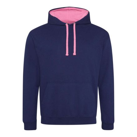 Just Hoods Uniszex kapucnis pulóver  kontrasztos színű kapucni béléssel AWJH003, Oxford Navy/Candyfloss Pink-2XL