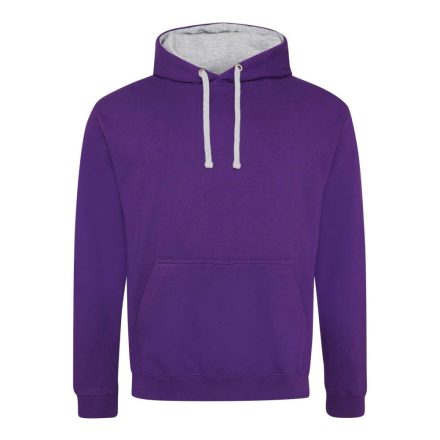 Just Hoods Uniszex kapucnis pulóver  kontrasztos színű kapucni béléssel AWJH003, Purple/Heather Grey-M