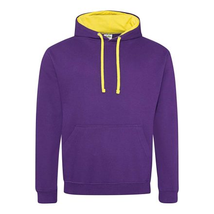 Just Hoods Uniszex kapucnis pulóver  kontrasztos színű kapucni béléssel AWJH003, Purple/Sun Yellow-2XL