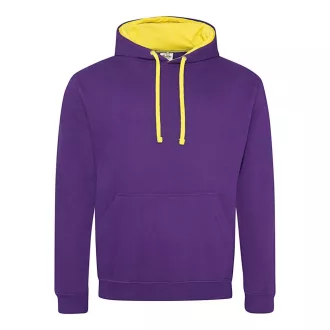   Just Hoods Uniszex kapucnis pulóver  kontrasztos színű kapucni béléssel AWJH003, Purple/Sun Yellow-XS