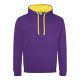 Just Hoods Uniszex kapucnis pulóver  kontrasztos színű kapucni béléssel AWJH003, Purple/Sun Yellow-XS