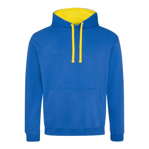 Just Hoods Uniszex kapucnis pulóver  kontrasztos színű kapucni béléssel AWJH003, Royal Blue/Sun Yellow-XS
