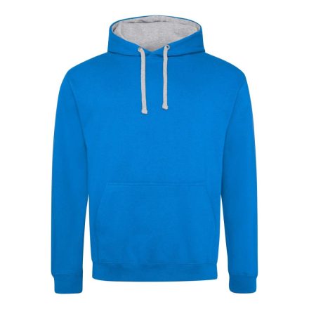 Just Hoods Uniszex kapucnis pulóver  kontrasztos színű kapucni béléssel AWJH003, Sapphire Blue/Heather Grey-L