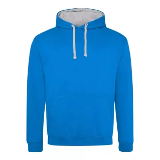   Just Hoods Uniszex kapucnis pulóver  kontrasztos színű kapucni béléssel AWJH003, Sapphire Blue/Heather Grey-XS