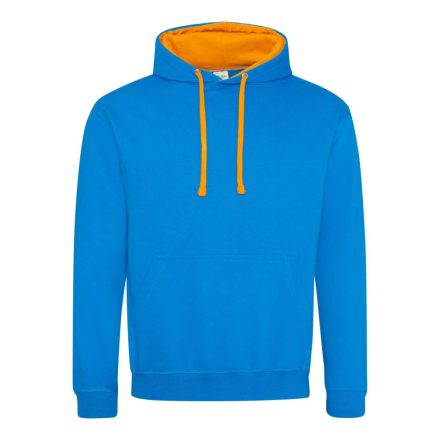 Just Hoods Uniszex kapucnis pulóver  kontrasztos színű kapucni béléssel AWJH003, Sapphire Blue/Orange Crush-2XL