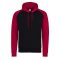Just Hoods Uniszex raglános kétszínű kapucnis pulóver AWJH009, Jet Black/Fire Red-S