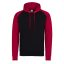 Just Hoods Uniszex raglános kétszínű kapucnis pulóver AWJH009, Jet Black/Fire Red-XL