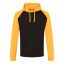 Just Hoods Uniszex raglános kétszínű kapucnis pulóver AWJH009, Jet Black/Gold-M