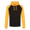 Just Hoods Uniszex raglános kétszínű kapucnis pulóver AWJH009, Jet Black/Gold-XL