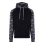 Just Hoods Uniszex raglános kétszínű kapucnis pulóver AWJH009, Solid Black/Black Camo-S