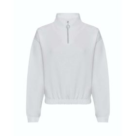   Just Hoods Női 1/4 cipzáras galléros pulóver AWJH037, Arctic White-XXS