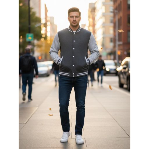 Just Hoods AWJH043 patentos, vastag férfi pulóver, Charcoal/Heather Grey-R-m