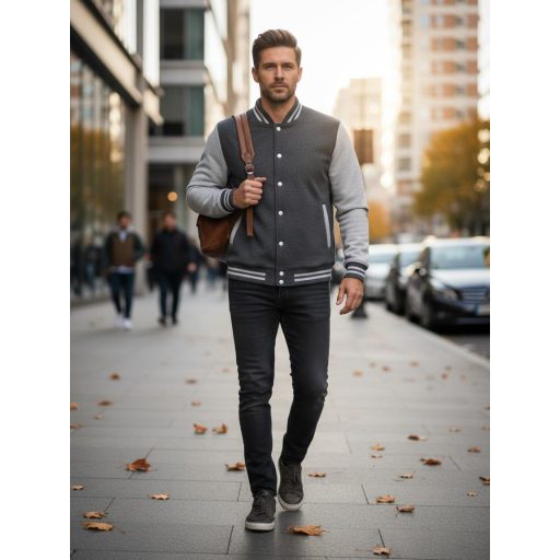 Just Hoods AWJH043 patentos, vastag férfi pulóver, Charcoal/Heather Grey-R-m