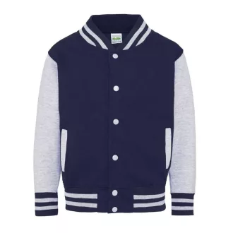   Just Hoods patenttal záródó vastag gyerek pulóver AWJH043J, Oxford Navy/Heather Grey-5/6