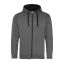 Just Hoods Uniszex pulóver kontrasztos színű cipzárral kapucnival AWJH053, Charcoal Grey/Jet Black-XL