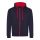 Just Hoods Uniszex pulóver kontrasztos színű cipzárral kapucnival AWJH053, New French Navy/Fire Red-S