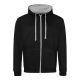 Just Hoods Uniszex pulóver kontrasztos színű cipzárral kapucnival AWJH053, Heather Grey/French Navy-M