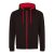 Just Hoods Uniszex pulóver kontrasztos színű cipzárral kapucnival AWJH053, Jet Black/Fire Red-S