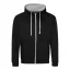 Just Hoods Uniszex pulóver kontrasztos színű cipzárral kapucnival AWJH053, Jet Black/Heather Grey-L