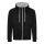 Just Hoods Uniszex pulóver kontrasztos színű cipzárral kapucnival AWJH053, Jet Black/Heather Grey-S