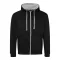 Just Hoods Uniszex pulóver kontrasztos színű cipzárral kapucnival AWJH053, Jet Black/Heather Grey-S
