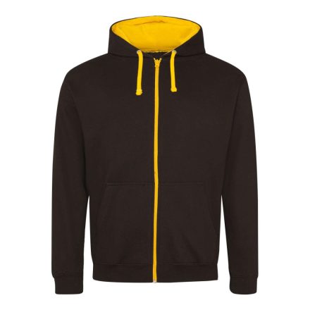 Just Hoods Uniszex pulóver kontrasztos színű cipzárral kapucnival AWJH053, Jet Black/Gold-L