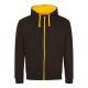 Just Hoods Uniszex pulóver kontrasztos színű cipzárral kapucnival AWJH053, Jet Black/Gold-L