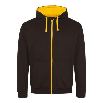   Just Hoods Uniszex pulóver kontrasztos színű cipzárral kapucnival AWJH053, Jet Black/Gold-S