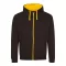 Just Hoods Uniszex pulóver kontrasztos színű cipzárral kapucnival AWJH053, Jet Black/Gold-S
