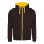 Just Hoods Uniszex pulóver kontrasztos színű cipzárral kapucnival AWJH053, Jet Black/Gold-S