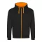Just Hoods Uniszex pulóver kontrasztos színű cipzárral kapucnival AWJH053, Jet Black/Orange Crush-L