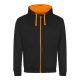 Just Hoods Uniszex pulóver kontrasztos színű cipzárral kapucnival AWJH053, Jet Black/Orange Crush-M