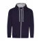 Just Hoods Uniszex pulóver kontrasztos színű cipzárral kapucnival AWJH053, New French Navy/Heather Grey-2XL