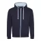 Just Hoods Uniszex pulóver kontrasztos színű cipzárral kapucnival AWJH053, New French Navy/Sky Blue-2XL