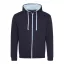 Just Hoods Uniszex pulóver kontrasztos színű cipzárral kapucnival AWJH053, New French Navy/Sky Blue-S