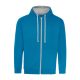 Just Hoods Uniszex pulóver kontrasztos színű cipzárral kapucnival AWJH053, Sapphire Blue/Heather Grey-S