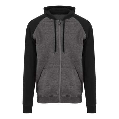 Just Hoods Uniszex kétszínű kapucnis cipzáros pulóver AWJH063, Charcoal Grey/Jet Black-2XL