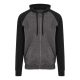 Just Hoods Uniszex kétszínű kapucnis cipzáros pulóver AWJH063, Charcoal Grey/Jet Black-M