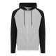 Just Hoods Uniszex kétszínű kapucnis cipzáros pulóver AWJH063, Heather Grey/Jet Black-L