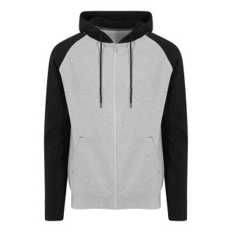   Just Hoods Uniszex kétszínű kapucnis cipzáros pulóver AWJH063, Heather Grey/Jet Black-S