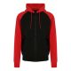 Just Hoods Uniszex kétszínű kapucnis cipzáros pulóver AWJH063, Jet Black/Fire Red-S
