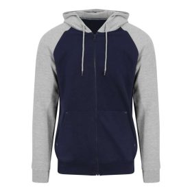   Just Hoods Uniszex kétszínű kapucnis cipzáros pulóver AWJH063, Oxford Navy/Heather Grey-M