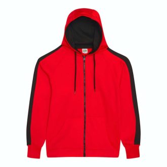   Just Hoods Uniszex sport kapucnis cipzáros pulóver kontrasztos betéttel AWJH066, Fire Red/Jet Black-S